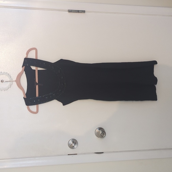 BCBG black bandage style dress with jeweled neckline, size large - Picture 2 of 6
